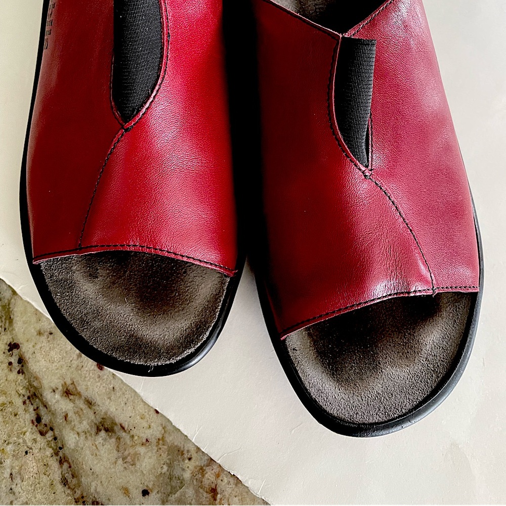 Mephisto Red Leather Open Toe Slip On Sandals Size  EU 38 US 8